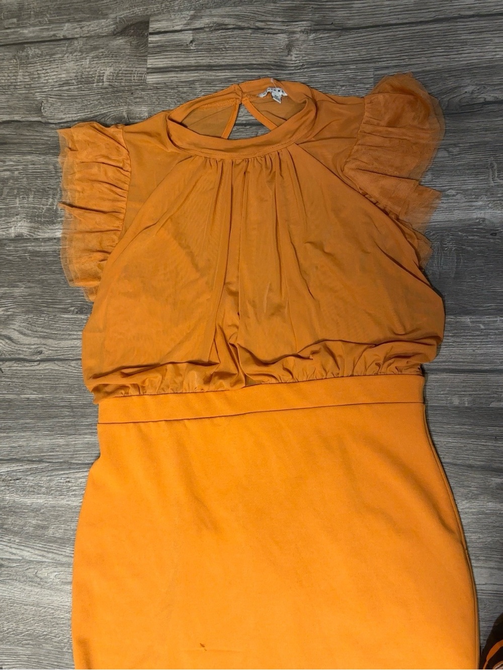 Haute Monde Orange Bodycon Dress 2X | Ruffle Tulle Sleeves | Plus Size - Picture 3 of 7